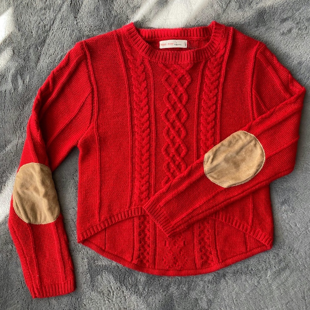 Red Sweater w/ Faux Suede Elbow Patches